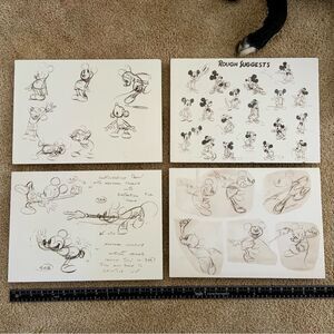 Set of 4 Disney white and black Mickey Mouse Cartoon Drawing prints